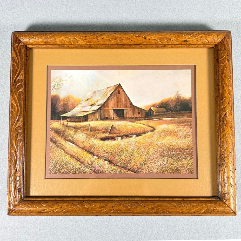 Ruane Manning Old Barn Prairie Wood Frame 1982 Wall Art Rustic Country Vintage